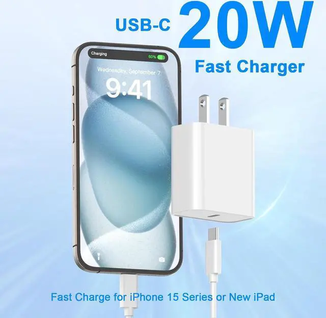 Alt view image 5 of 7 - BONAEVER 20W USB C Fast Charger for iPhone 16/16 Plus/16 Pro/16 Pro Max/15/15 Plus/15 Pro/15 Pro Max, iPad Pro, PD 20W Type C iPhone 16 Pro Max Charger Fast Charging with 6FT USB C to C Charging Cable