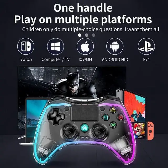 Alt view image 5 of 7 - BONAEVER Clear Wireless Controller with 8 Color Adjustable LED Lighting Compatible with PS4 Pro/PS4 Slim/PS4 Controller, with Headphone Jack for PS4 Dualshock 4 Game