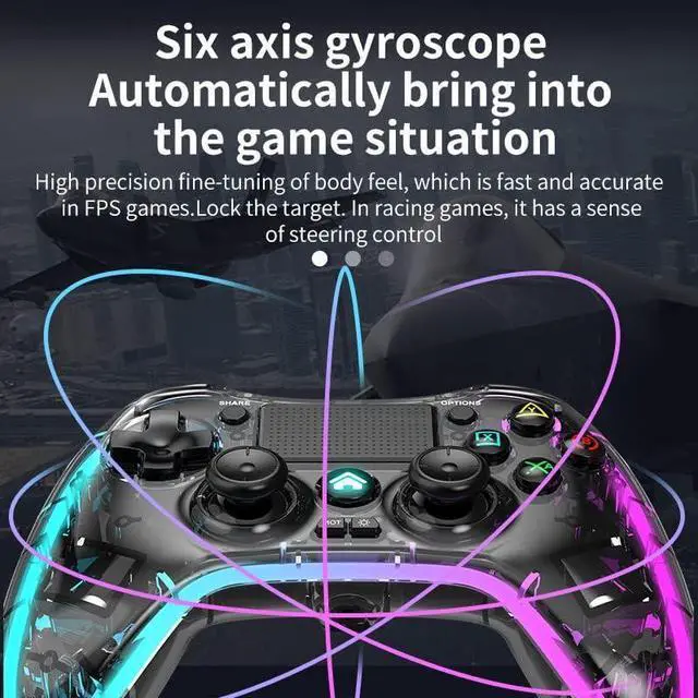 Alt view image 3 of 7 - BONAEVER Clear Wireless Controller with 8 Color Adjustable LED Lighting Compatible with PS4 Pro/PS4 Slim/PS4 Controller, with Headphone Jack for PS4 Dualshock 4 Game