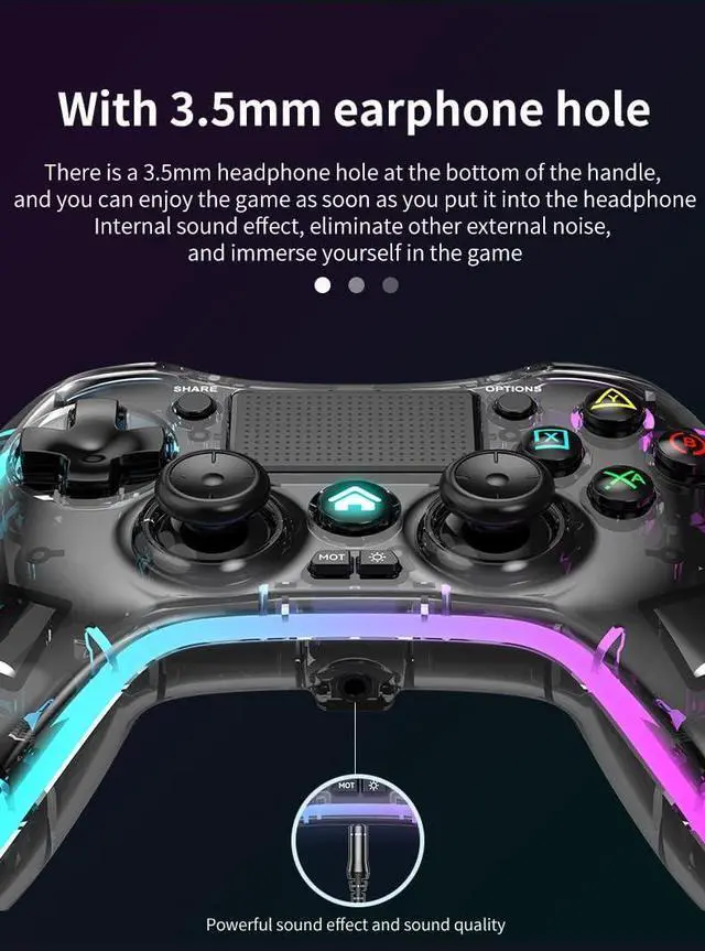 Alt view image 6 of 7 - BONAEVER Clear Wireless Controller with 8 Color Adjustable LED Lighting Compatible with PS4 Pro/PS4 Slim/PS4 Controller, with Headphone Jack for PS4 Dualshock 4 Game