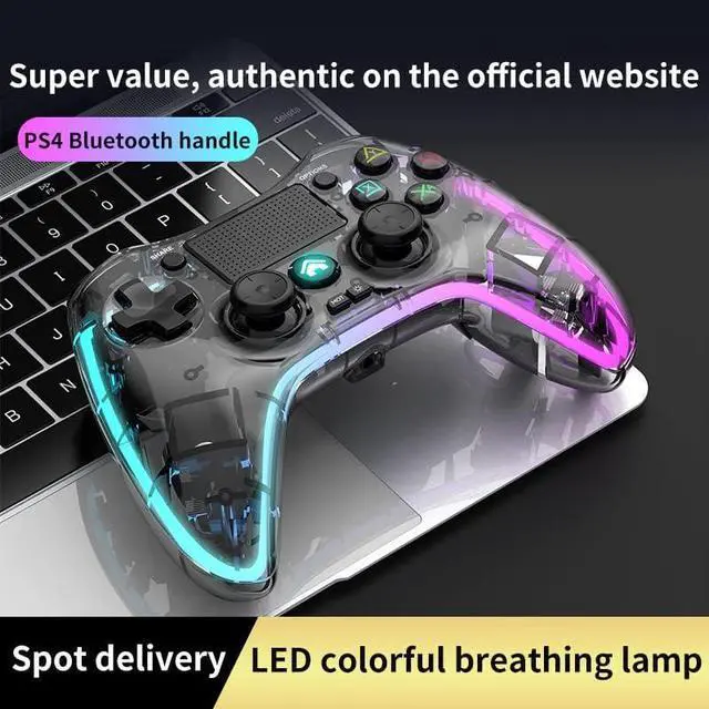 Alt view image 4 of 7 - BONAEVER Clear Wireless Controller with 8 Color Adjustable LED Lighting Compatible with PS4 Pro/PS4 Slim/PS4 Controller, with Headphone Jack for PS4 Dualshock 4 Game