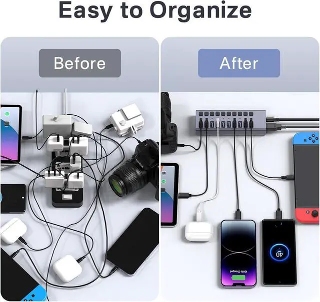 Alt view image 5 of 7 - BONAEVER Powered USB Hub,10 Ports USB 3.1 Hub with 10Gbps Data Speed, Individual On/Off Switches, 12V4A 48W Power Adapter, USB Hub 3.1 Powered for MacBook, Mac Pro/Mini, Surface Pro Laptop/PC