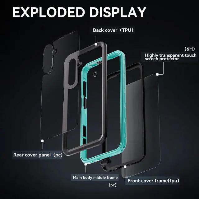 Alt view image 6 of 7 - BONAEVER for Samsung Galaxy A16 5G / A16 4G 6.7 inch Case Waterproof, IP68 Underwater, Full Heavy Duty Protection, Built-in Screen & Camera Protector, Shockproof Dropproof Rugged Phone Cover Blue