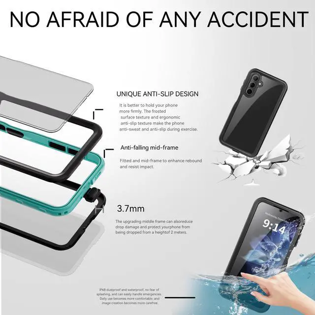 Alt view image 3 of 7 - BONAEVER for Samsung Galaxy A16 5G / A16 4G 6.7 inch Case Waterproof, IP68 Underwater, Full Heavy Duty Protection, Built-in Screen & Camera Protector, Shockproof Dropproof Rugged Phone Cover Blue