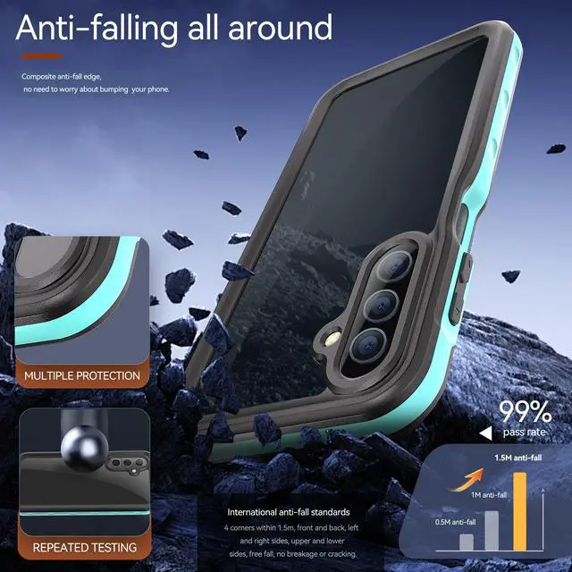 Alt view image 4 of 7 - BONAEVER for Samsung Galaxy A16 5G / A16 4G 6.7 inch Case Waterproof, IP68 Underwater, Full Heavy Duty Protection, Built-in Screen & Camera Protector, Shockproof Dropproof Rugged Phone Cover Blue