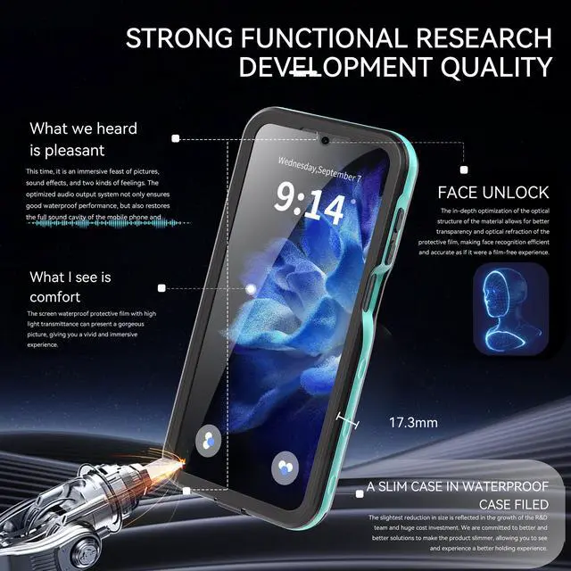 Alt view image 5 of 7 - BONAEVER for Samsung Galaxy A16 5G / A16 4G 6.7 inch Case Waterproof, IP68 Underwater, Full Heavy Duty Protection, Built-in Screen & Camera Protector, Shockproof Dropproof Rugged Phone Cover Blue