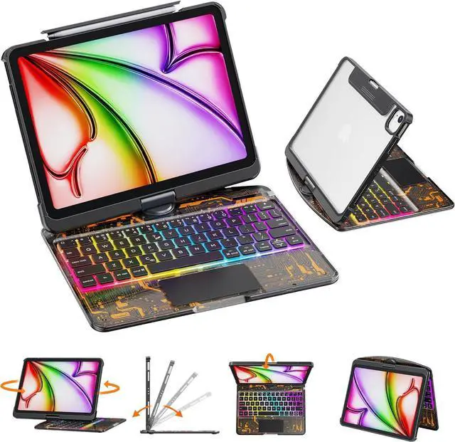 Main image of Touch Keyboard Case for iPad Air M2 11 Inch 2025 2024/iPad Pro 11 4th/3rd/2nd/1st Gen 2021/2020/2018/iPad Air 5th/4th Gen with Clear Hard PC Back & Trackpad & Backlight & 360° Rotatable & Pen Holder