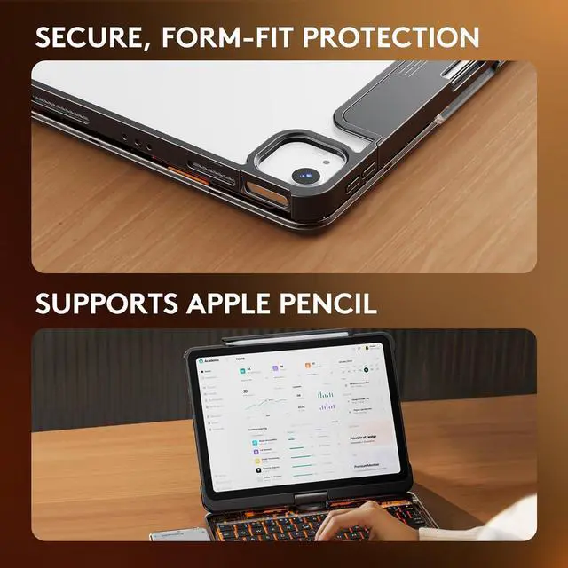 Alt view image 6 of 7 - Touch Keyboard Case for iPad Air M2 11 Inch 2025 2024/iPad Pro 11 4th/3rd/2nd/1st Gen 2021/2020/2018/iPad Air 5th/4th Gen with Clear Hard PC Back & Trackpad & Backlight & 360° Rotatable & Pen Holder