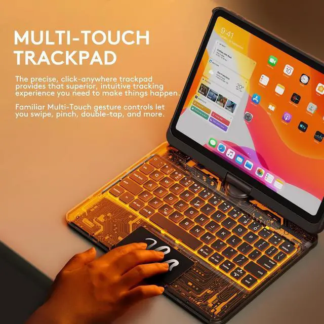Alt view image 3 of 7 - Touch Keyboard Case for iPad Air M2 11 Inch 2025 2024/iPad Pro 11 4th/3rd/2nd/1st Gen 2021/2020/2018/iPad Air 5th/4th Gen with Clear Hard PC Back & Trackpad & Backlight & 360° Rotatable & Pen Holder