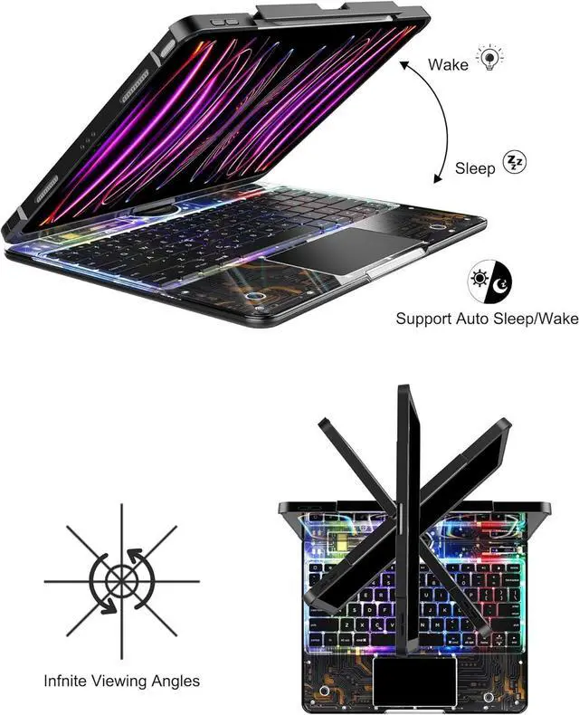 Alt view image 2 of 7 - BONAEVER Touch Keyboard Case for iPad Air 13 Inch M3 2025/M2 2024, iPad Pro 12.9 6th 2022/5th 2021/4th 2020/3rd 2018 Gen, Clear Cover & Trackpad & Backlight & 360° Rotatable & Buletooth Keyboard Clear