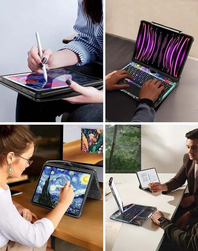 Alt view image 6 of 7 - BONAEVER Touch Keyboard Case for iPad Air 13 Inch M3 2025/M2 2024, iPad Pro 12.9 6th 2022/5th 2021/4th 2020/3rd 2018 Gen, Clear Cover & Trackpad & Backlight & 360° Rotatable & Buletooth Keyboard Clear