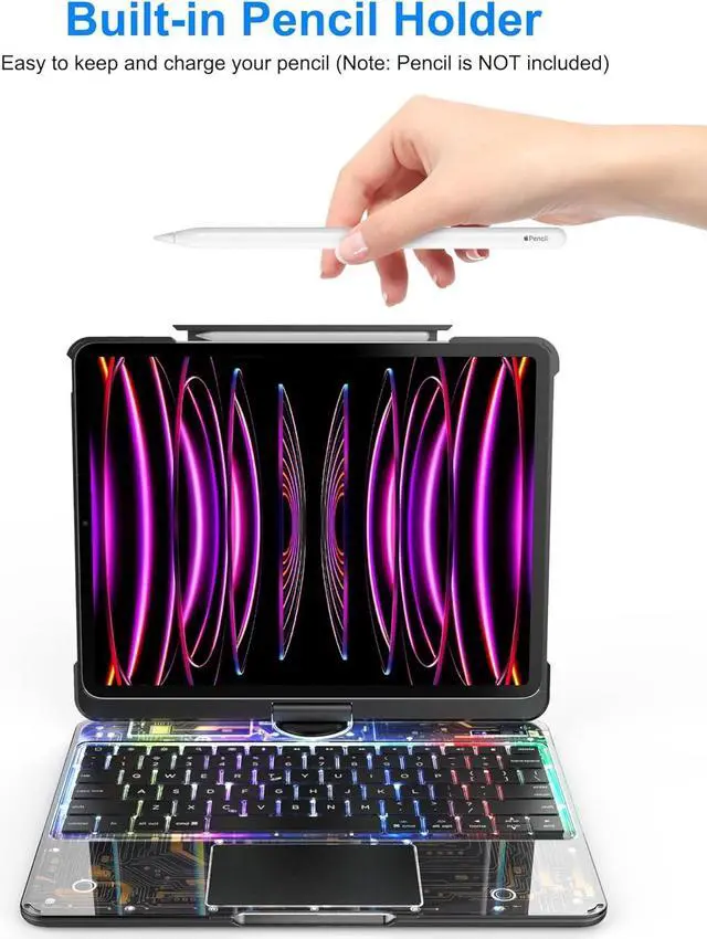 Alt view image 4 of 7 - BONAEVER Touch Keyboard Case for iPad Air 13 Inch M3 2025/M2 2024, iPad Pro 12.9 6th 2022/5th 2021/4th 2020/3rd 2018 Gen, Clear Cover & Trackpad & Backlight & 360° Rotatable & Buletooth Keyboard Clear