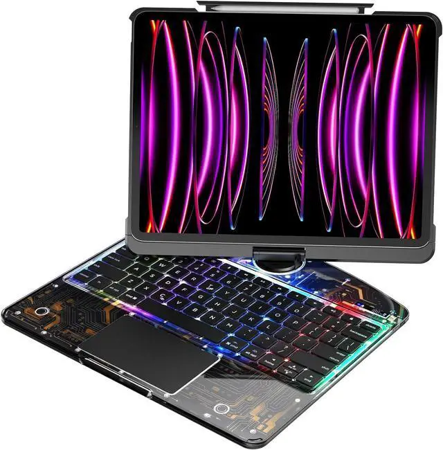Main image of BONAEVER Touch Keyboard Case for iPad Air 13 Inch M3 2025/M2 2024, iPad Pro 12.9 6th 2022/5th 2021/4th 2020/3rd 2018 Gen, Clear Cover & Trackpad & Backlight & 360° Rotatable & Buletooth Keyboard Clear