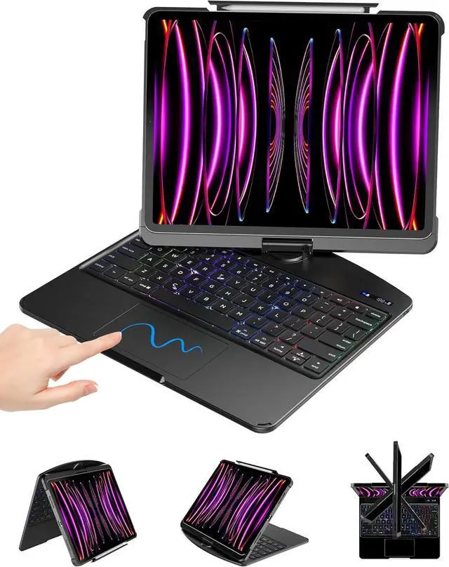 Main image of Touch Keyboard Case for iPad Air M2 11 Inch 2025 2024/iPad Pro 11 4th/3rd/2nd/1st Gen 2021/2020/2018/iPad Air 5th/4th Gen with Clear Hard PC Back & Trackpad & Backlight & 360° Rotatable & Pen Holder
