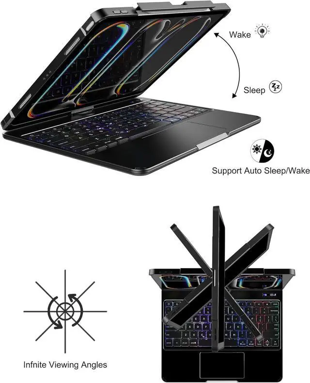 Alt view image 3 of 7 - Wireless Touch Keyboard Case for iPad (A16) 11th Generation 11 Inch 2025, iPad 10th Generation 10.9 inch 2022 with Clear Hard PC Back & Trackpad & Backlight & 360° Rotatable & Pencil Holder