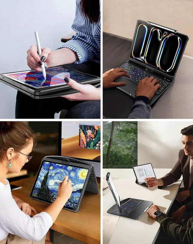 Alt view image 6 of 7 - Wireless Touch Keyboard Case for iPad (A16) 11th Generation 11 Inch 2025, iPad 10th Generation 10.9 inch 2022 with Clear Hard PC Back & Trackpad & Backlight & 360° Rotatable & Pencil Holder
