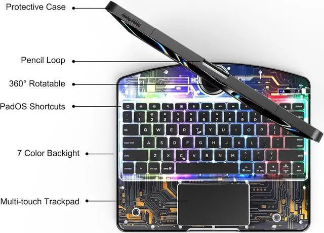 Alt view image 7 of 7 - Wireless Touch Keyboard Case for iPad Pro 13 Inch M4 2024 7th Generation A2925 A2926 A3007 with Clear Cover & Trackpad & Backlight & 360° Rotatable & Pencil Holder Clear