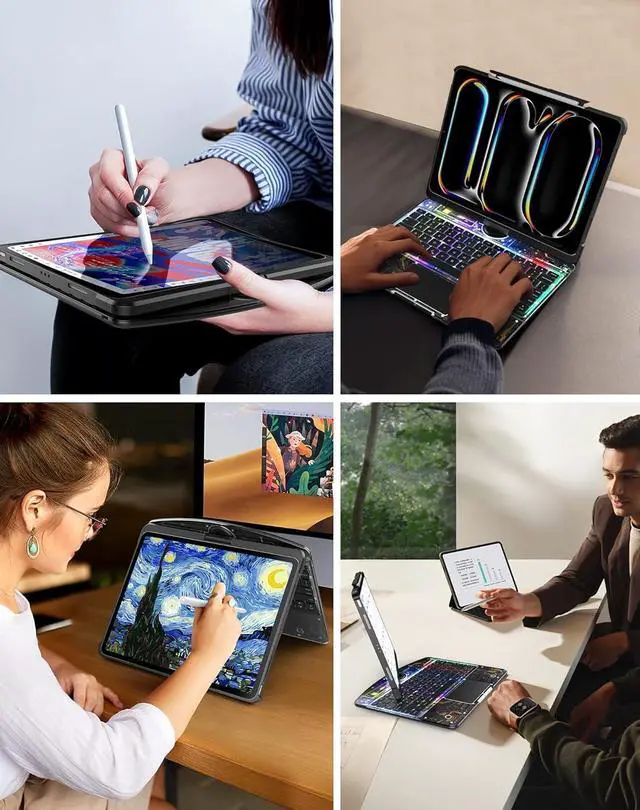 Alt view image 6 of 7 - Wireless Touch Keyboard Case for iPad 9th 8th 7th Generation 10.2 Inch 2021/2020/2019 with Clear Hard Cover & Trackpad & Backlight & 360° Rotatable & Pencil Holder Clear