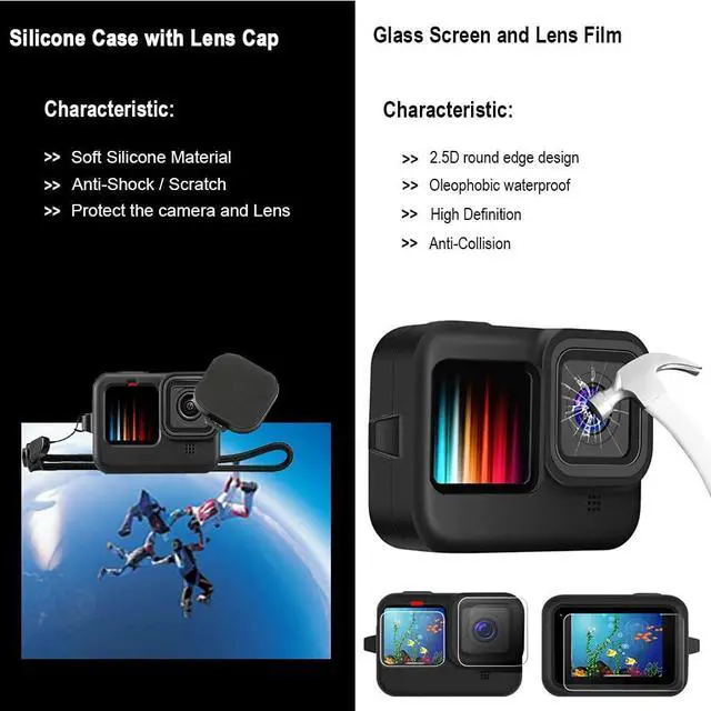 Alt view image 4 of 5 - BONAEVER Accessories Kit for Gopro Hero 13 Black Waterproof Housing Silicone Case with Glass Screen Protector Bundle for Go pro Gopro Hero13 Sport Camera