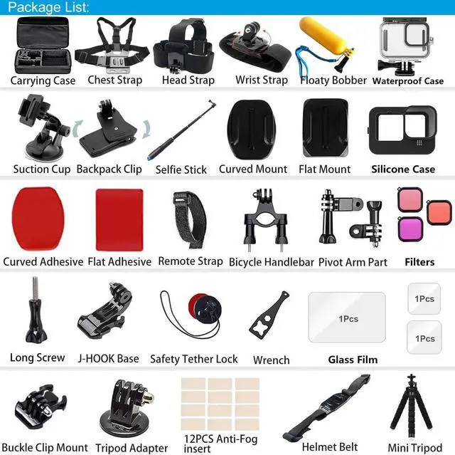 Alt view image 7 of 7 - BONAEVER Accessories Kit for Gopro Hero 13 Black Accessory Bundle Waterproof Housing Case Filter Silicone Protector Lens Screen Tempered Glass Head Chest Strap Mount Set for Gopro13 HERO13