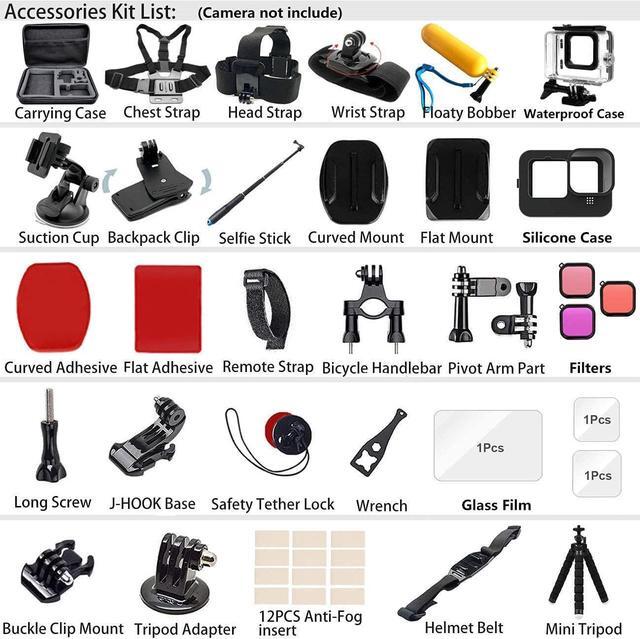 Alt view image 7 of 7 - BONAEVER Accessories Kit for Gopro Hero 12 11 10 9 Black Accessory Bundle Waterproof Housing Case Filter Silicone Protector Lens Screen Tempered Glass Head Chest Strap Mount Set for Gopro12 HERO11