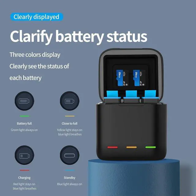 Alt view image 3 of 7 - BONAEVER Battery Charger for GoPro Hero 13 Black, Triple Slot USB Charging Case with Type-C Cord Batteries Carry Case Fully Compatible with Original Go Pro 13 Accessories
