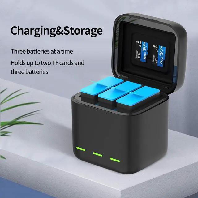 Alt view image 2 of 7 - BONAEVER Battery Charger for GoPro Hero 13 Black, Triple Slot USB Charging Case with Type-C Cord Batteries Carry Case Fully Compatible with Original Go Pro 13 Accessories