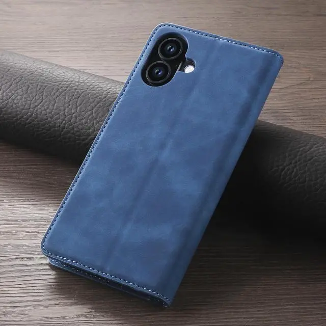 Alt view image 7 of 7 - BONAEVER Case for iPhone 16 6.1 inch Premium PU Leather Phone Cover with Card Holder Stand, Shockproof Flip Wallet Cover Blue