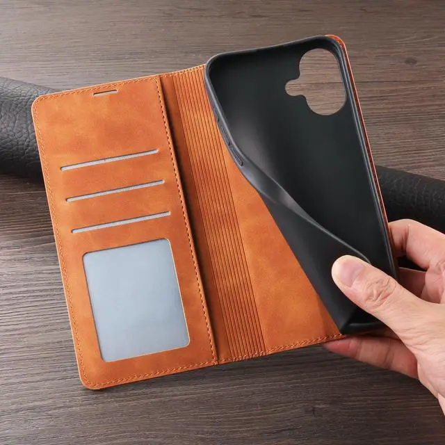 Alt view image 7 of 7 - BONAEVER Case for iPhone 16 6.1 inch Premium PU Leather Phone Cover with Card Holder Stand, Shockproof Flip Wallet Cover Brown