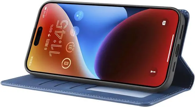 Alt view image 5 of 7 - BONAEVER Case for iPhone 16 Plus 6.7 inch Premium PU Leather Phone Cover with Card Holder Stand, Shockproof Flip Wallet Cover Blue