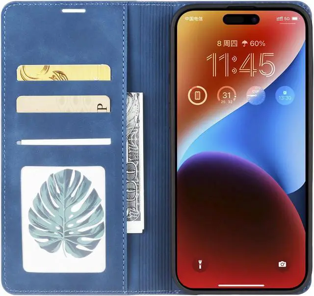 Alt view image 4 of 7 - BONAEVER Case for iPhone 16 Plus 6.7 inch Premium PU Leather Phone Cover with Card Holder Stand, Shockproof Flip Wallet Cover Blue