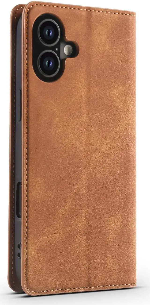 Alt view image 2 of 7 - BONAEVER Case for iPhone 16 Plus 6.7 inch Premium PU Leather Phone Cover with Card Holder Stand, Shockproof Flip Wallet Cover Brown