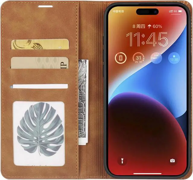 Alt view image 4 of 7 - BONAEVER Case for iPhone 16 Plus 6.7 inch Premium PU Leather Phone Cover with Card Holder Stand, Shockproof Flip Wallet Cover Brown