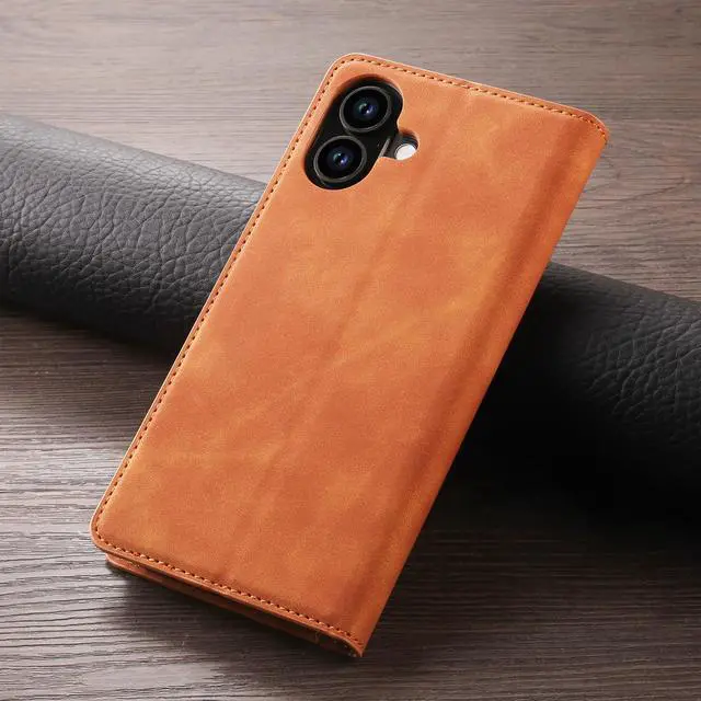 Alt view image 6 of 7 - BONAEVER Case for iPhone 16 Plus 6.7 inch Premium PU Leather Phone Cover with Card Holder Stand, Shockproof Flip Wallet Cover Brown