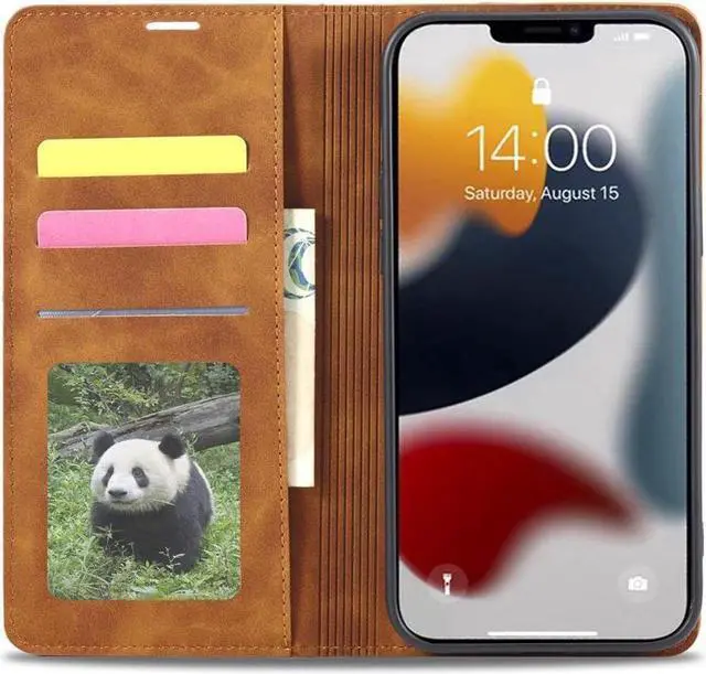 Alt view image 5 of 6 - BONAEVER Case for iPhone 16 Pro 6.3 inch Premium PU Leather Phone Cover with Card Holder Stand, Shockproof Flip Wallet Cover Brown