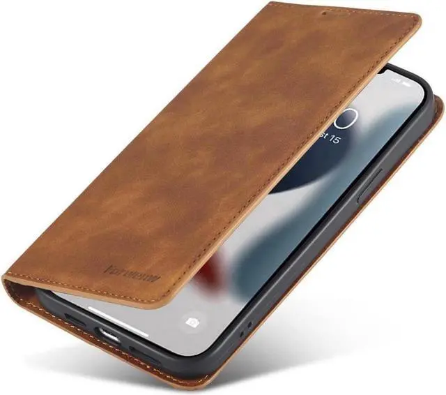 Alt view image 6 of 6 - BONAEVER Case for iPhone 16 Pro 6.3 inch Premium PU Leather Phone Cover with Card Holder Stand, Shockproof Flip Wallet Cover Brown