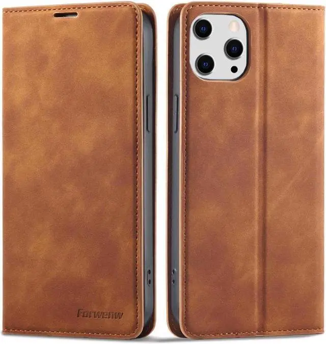 Main image of BONAEVER Case for iPhone 16 Pro Max 6.9 inch Premium PU Leather Phone Cover with Card Holder Stand, Shockproof Flip Wallet Cover Brown