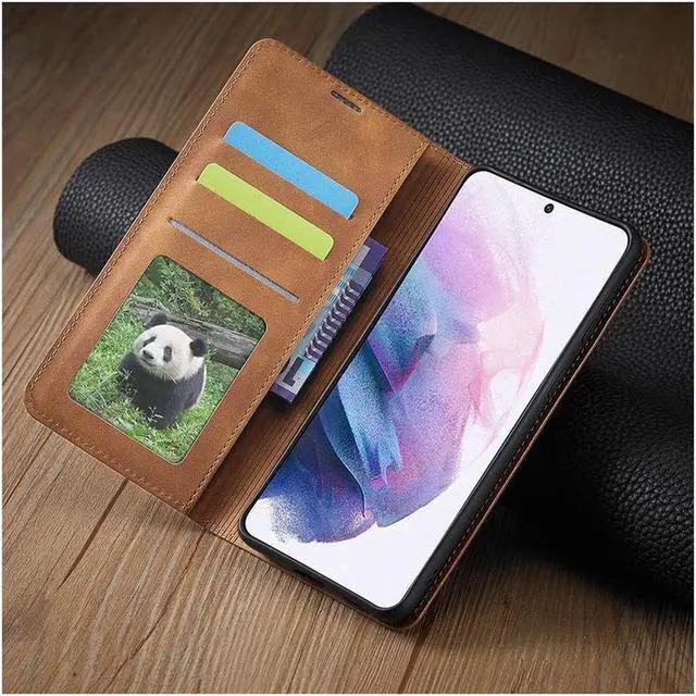 Alt view image 7 of 7 - BONAEVER Case for Samsung Galaxy S24 FE 6.7'' Premium PU Leather Phone Cover with Card Holder Stand, Shockproof Flip Wallet Cover Brown