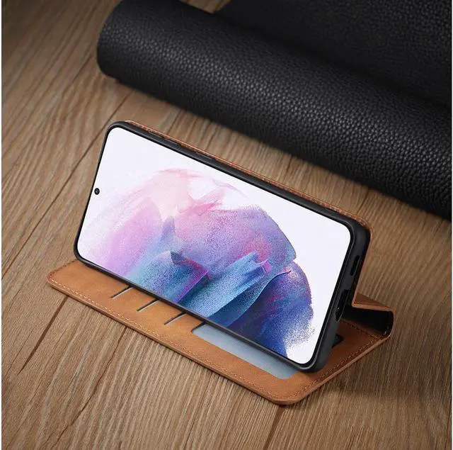 Alt view image 3 of 7 - BONAEVER Case for Samsung Galaxy S24 FE 6.7'' Premium PU Leather Phone Cover with Card Holder Stand, Shockproof Flip Wallet Cover Brown