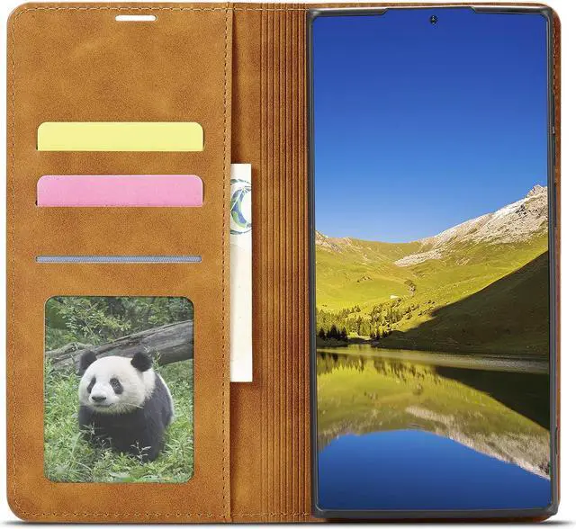 Alt view image 4 of 7 - BONAEVER Case for Samsung Galaxy S24 Ultra 6.8 inch Premium PU Leather Phone Cover with Card Holder Stand, Shockproof Flip Wallet Cover Brown