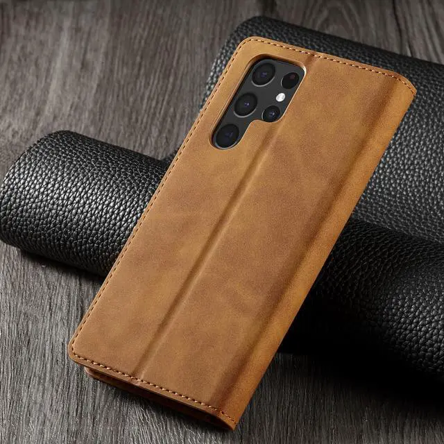 Alt view image 6 of 7 - BONAEVER Case for Samsung Galaxy S24 Ultra 6.8 inch Premium PU Leather Phone Cover with Card Holder Stand, Shockproof Flip Wallet Cover Brown