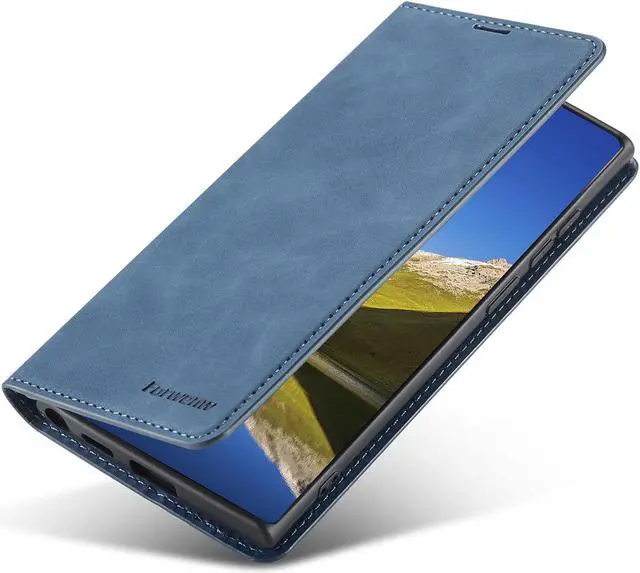 Alt view image 5 of 7 - BONAEVER Case for Samsung Galaxy S24 Ultra 6.8 inch Premium PU Leather Phone Cover with Card Holder Stand, Shockproof Flip Wallet Cover Blue