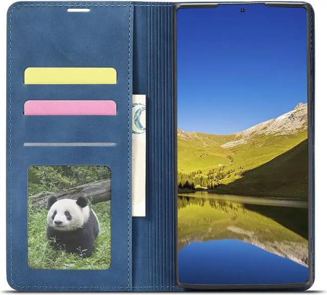 Alt view image 3 of 7 - BONAEVER Case for Samsung Galaxy S24 Ultra 6.8 inch Premium PU Leather Phone Cover with Card Holder Stand, Shockproof Flip Wallet Cover Blue