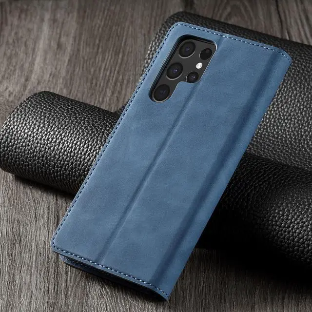 Alt view image 6 of 7 - BONAEVER Case for Samsung Galaxy S24 Ultra 6.8 inch Premium PU Leather Phone Cover with Card Holder Stand, Shockproof Flip Wallet Cover Blue