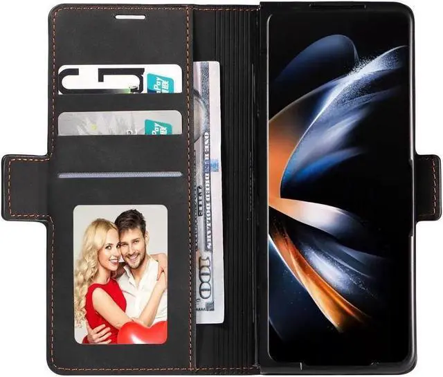 Alt view image 3 of 7 - BONAEVER Case for Samsung Galaxy Z Fold 6 5G Premium PU Leather Phone Cover with Card Holder Stand, Shockproof Flip Wallet Cover