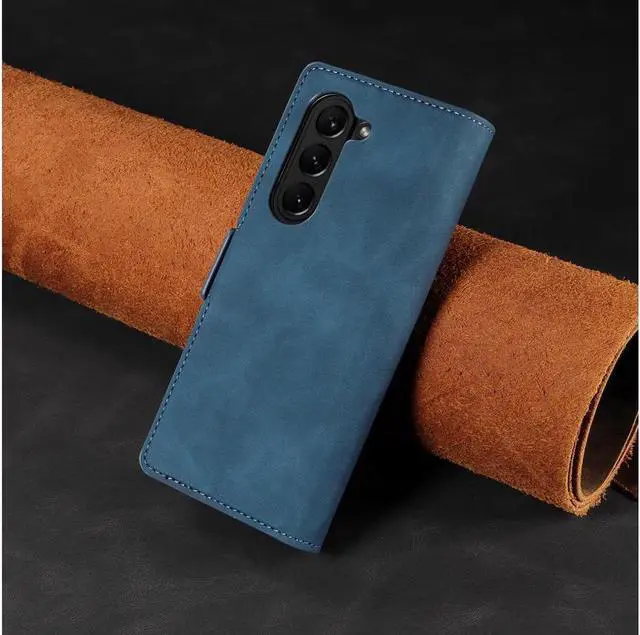 Alt view image 5 of 7 - BONAEVER Case for Samsung Galaxy Z Fold 6 5G Premium PU Leather Phone Cover with Card Holder Stand, Shockproof Flip Wallet Cover Blue