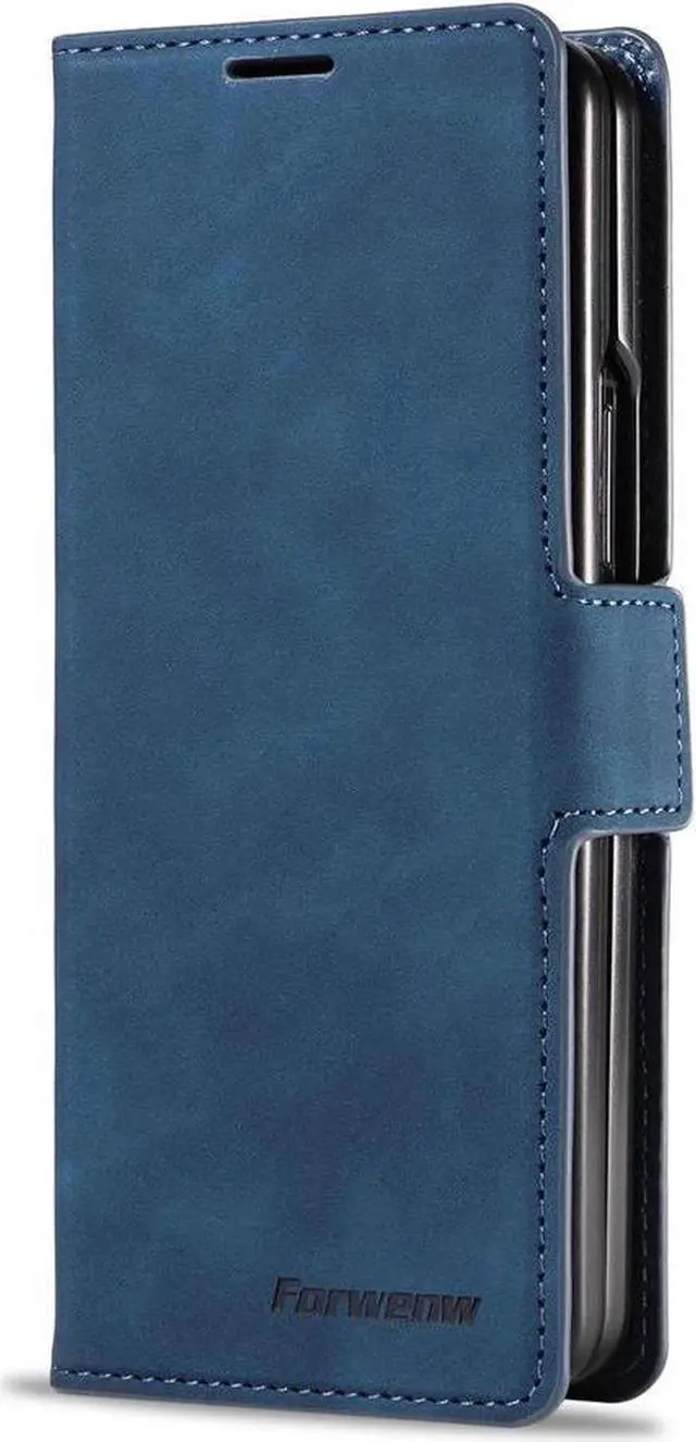 Alt view image 6 of 7 - BONAEVER Case for Samsung Galaxy Z Fold 6 5G Premium PU Leather Phone Cover with Card Holder Stand, Shockproof Flip Wallet Cover Blue