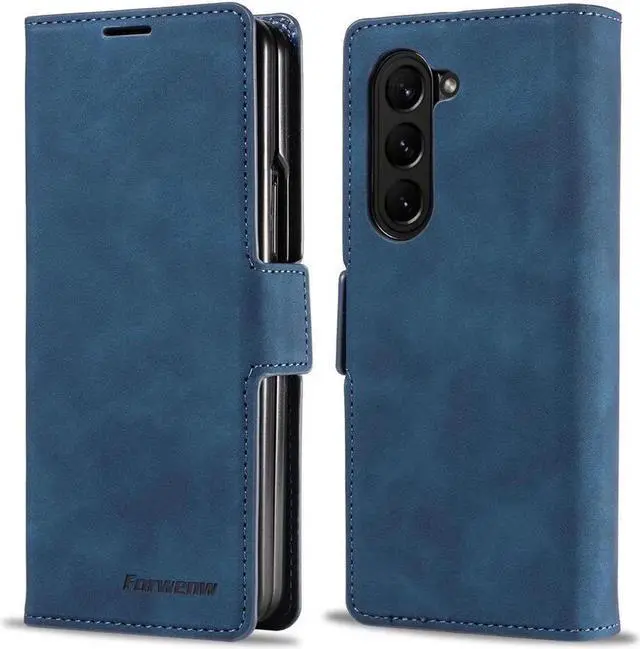 Main image of BONAEVER Case for Samsung Galaxy Z Fold 6 5G Premium PU Leather Phone Cover with Card Holder Stand, Shockproof Flip Wallet Cover Blue