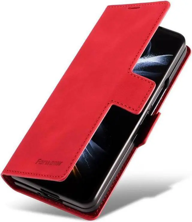 Alt view image 4 of 7 - BONAEVER Case for Samsung Galaxy Z Fold 6 5G Premium PU Leather Phone Cover with Card Holder Stand, Shockproof Flip Wallet Cover Red