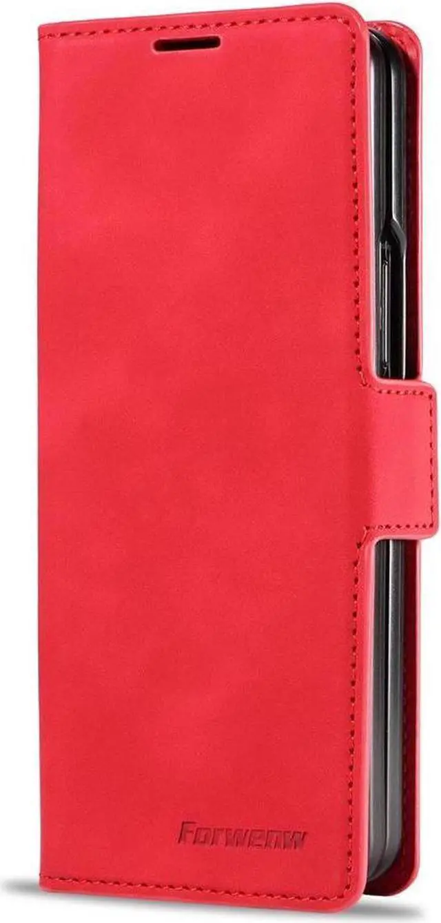 Alt view image 6 of 7 - BONAEVER Case for Samsung Galaxy Z Fold 6 5G Premium PU Leather Phone Cover with Card Holder Stand, Shockproof Flip Wallet Cover Red
